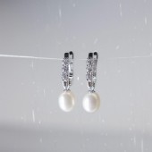 Cercei argint cu perle naturale albe si pietre cu tortite DiAmanti SK24100EL_W-G